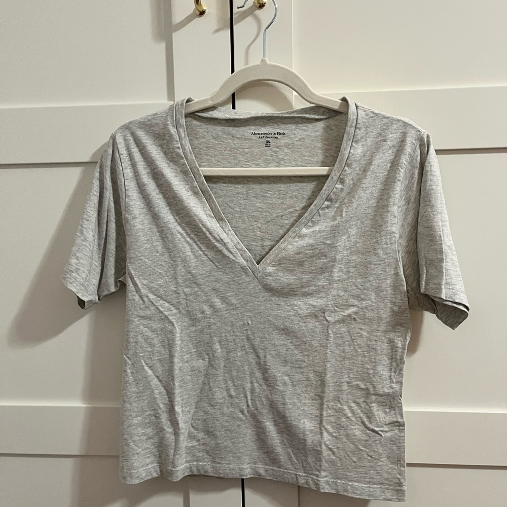 A&F Premium Polished V-Neck Relaxed Tee in light grey. Worn once.